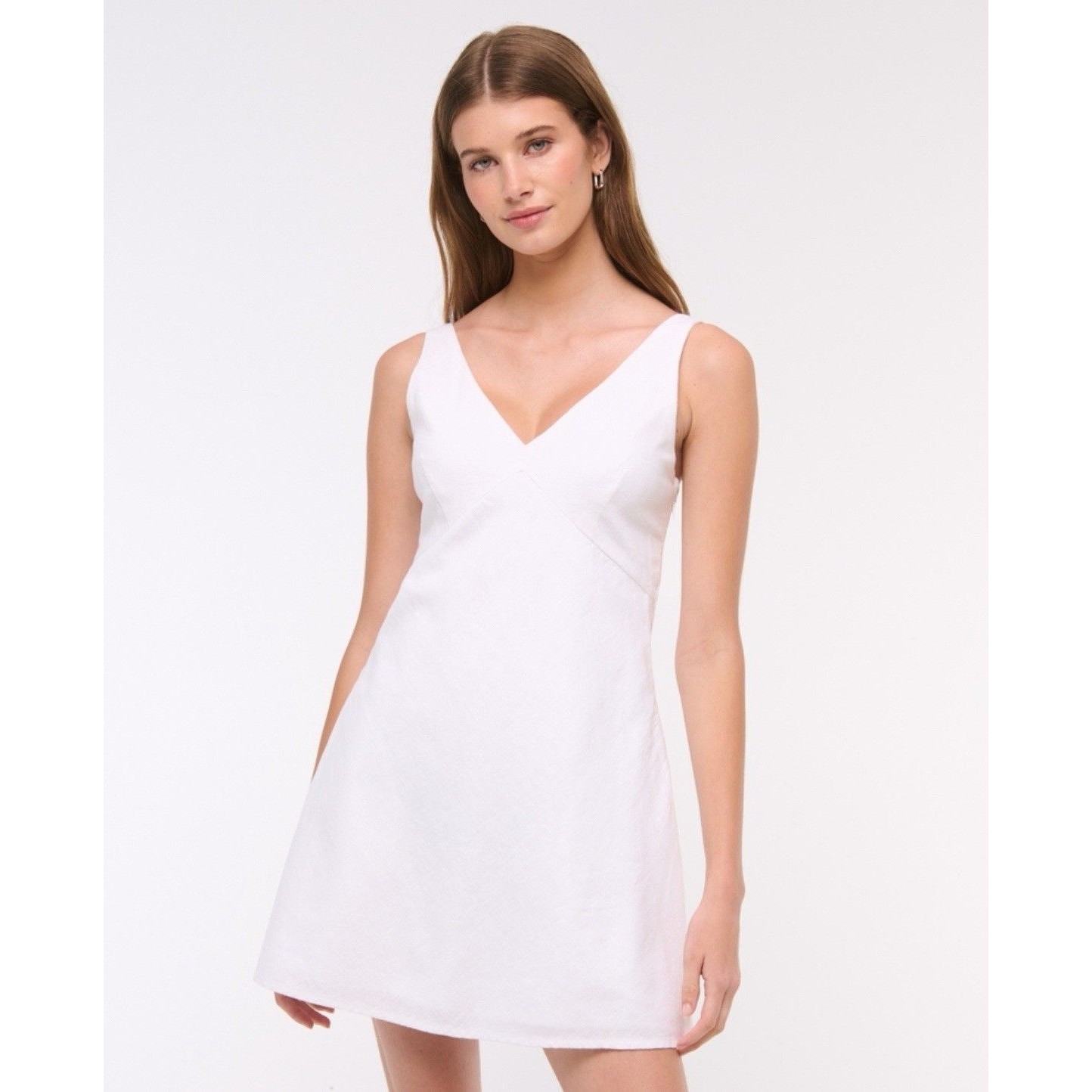 Abercrombie & Fitch White Embroidered Linen Blend Mini Dress Tie Back Xlp Nwt